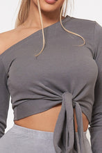 Load image into Gallery viewer, FRENCH TERRY FRONT TIE ONE SHOULDER TOP