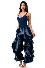 Load image into Gallery viewer, DENIM WIDE LEG RUFFLE JUMPSUIT